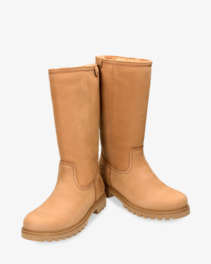 Bambina botas de piel con forro interior de pelo. camel