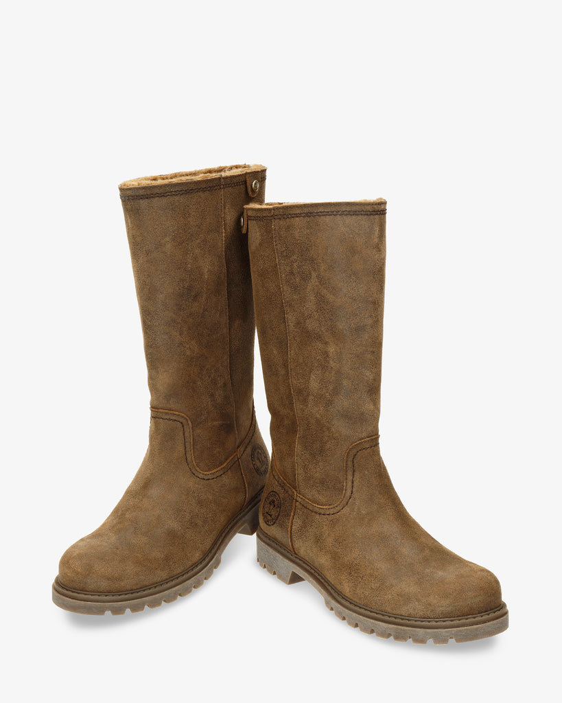 Bambina botas de piel con forro interior de pelo. marron