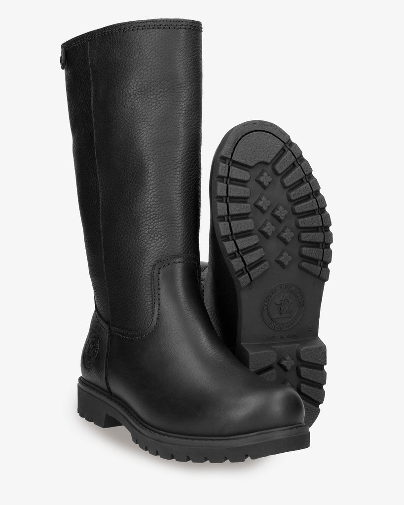 Bambina Igloo botas de piel con forro interior de pelo natural. negro