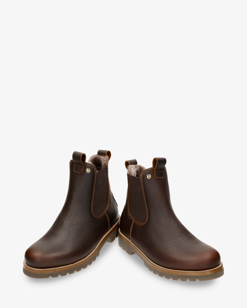 Beny Igloo botín de piel con forro interior de pelo natural. castaño
