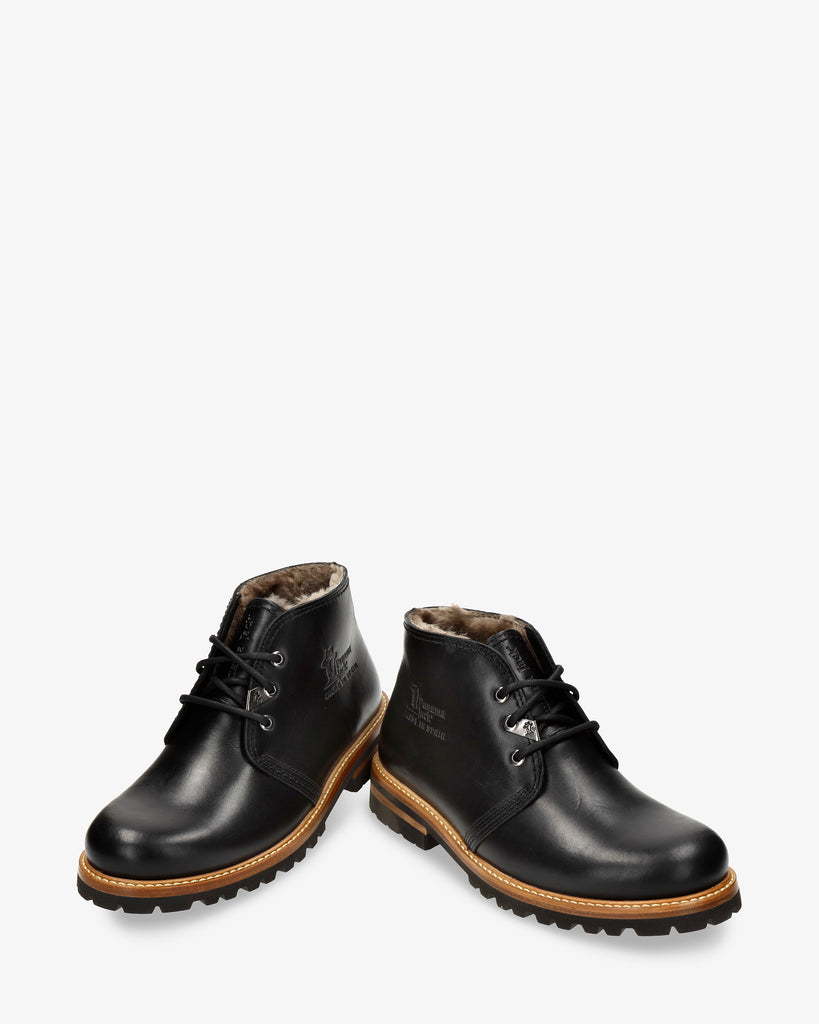 Bota Panama Igloo botines de piel con forro interior de pelo natural. negro