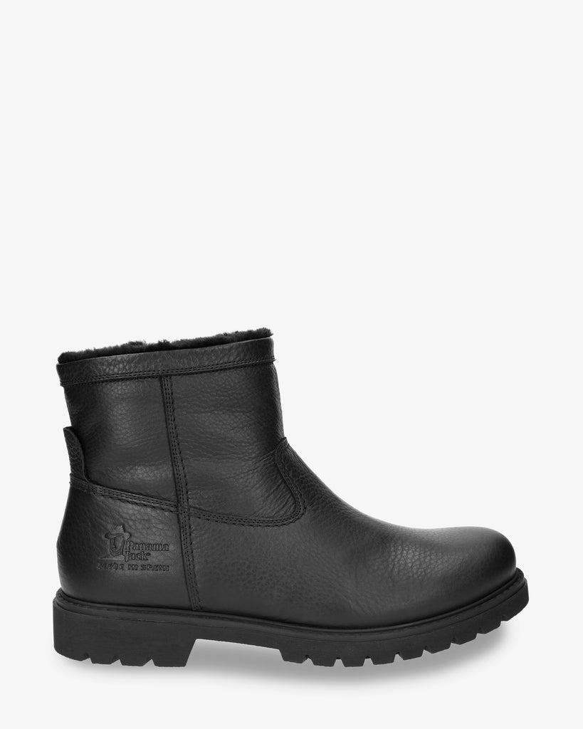 Fedrik botas de piel con forro interior de pelo. negro