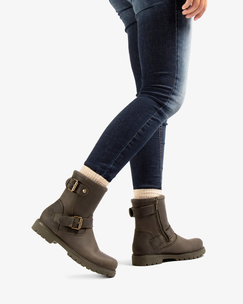 Felina Igloo botas de piel con forro interior de pelo natural. kaki