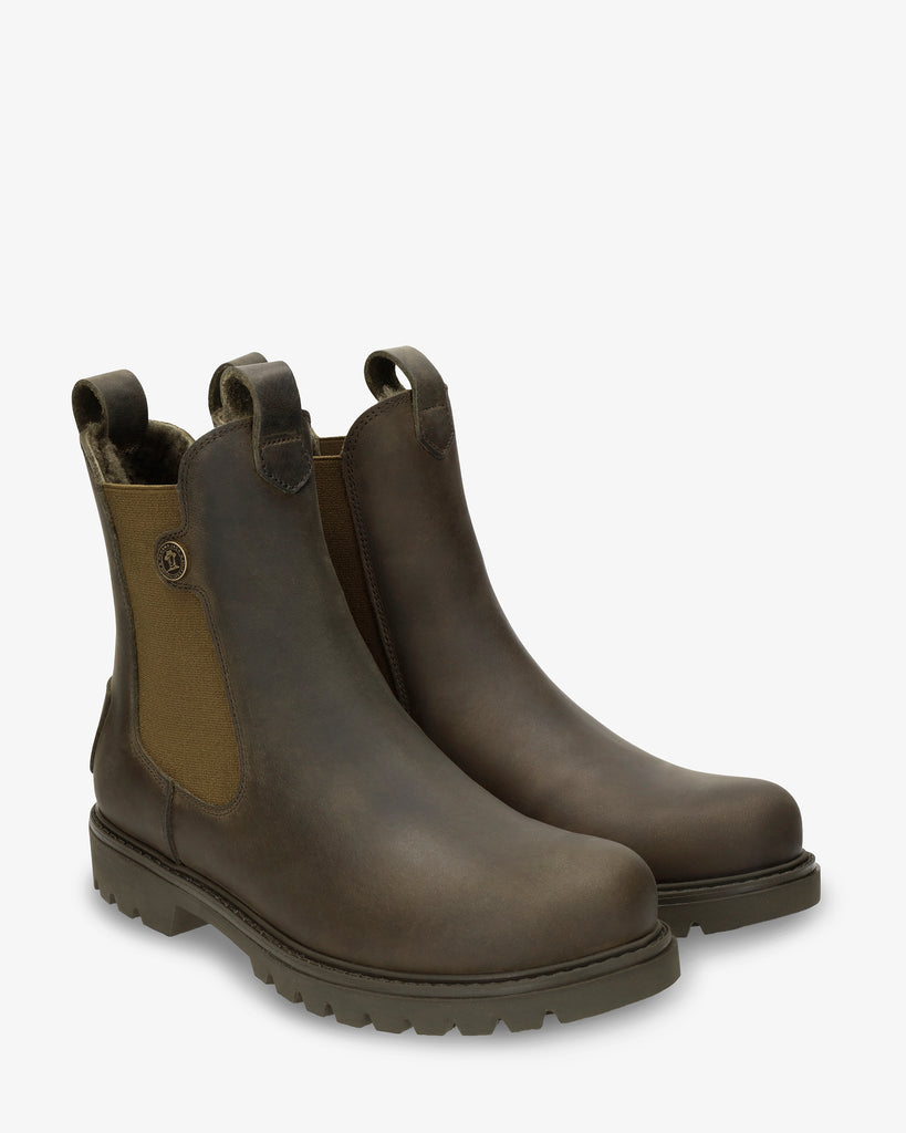 Francesca Igloo botas de piel con forro interior de pelo natural. kaki