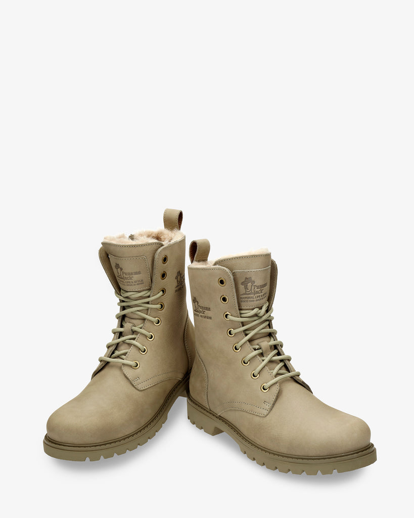 Frisia botas de piel con forro interior de pelo. kaki