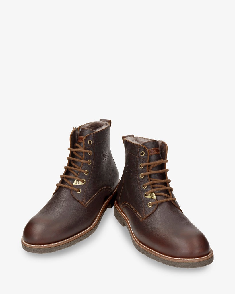 German Igloo botín de piel con forro interior de pelo natural. castaño