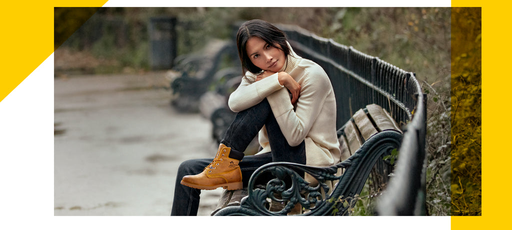 Chica sentada con botas Panama 03 Vintage