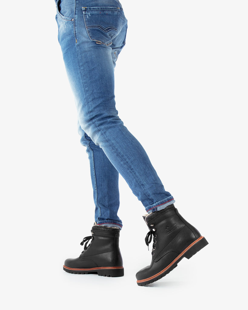 P03 Aviator botas de piel con forro interior de algodón. negro