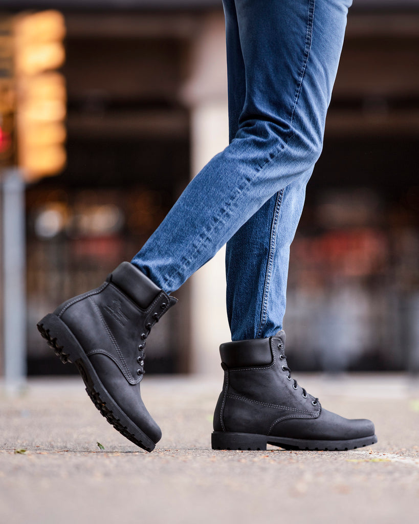 Panama 03 botas de piel con forro interior de piel. negro