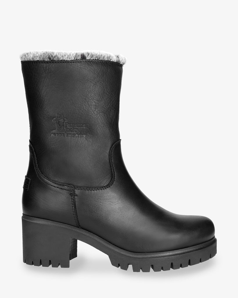 Piola botas de piel con forro interior de pelo. negro