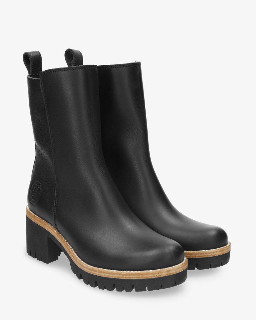 Polet botas de piel con forro interior de piel. negro