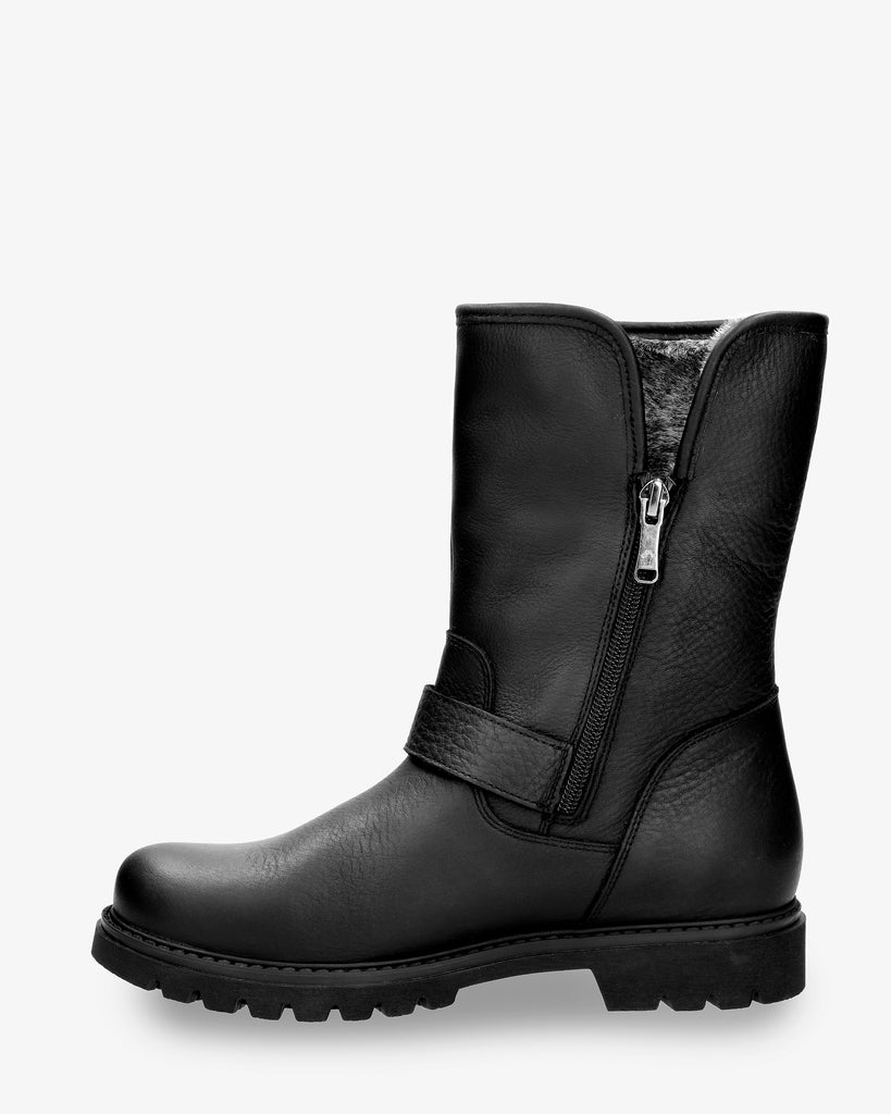 Singapur botas de piel con forro interior de pelo. negro