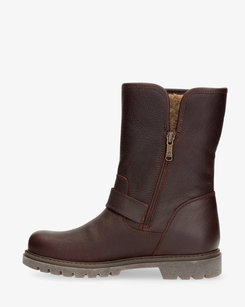 Singapur botas de piel con forro interior de pelo. castaño