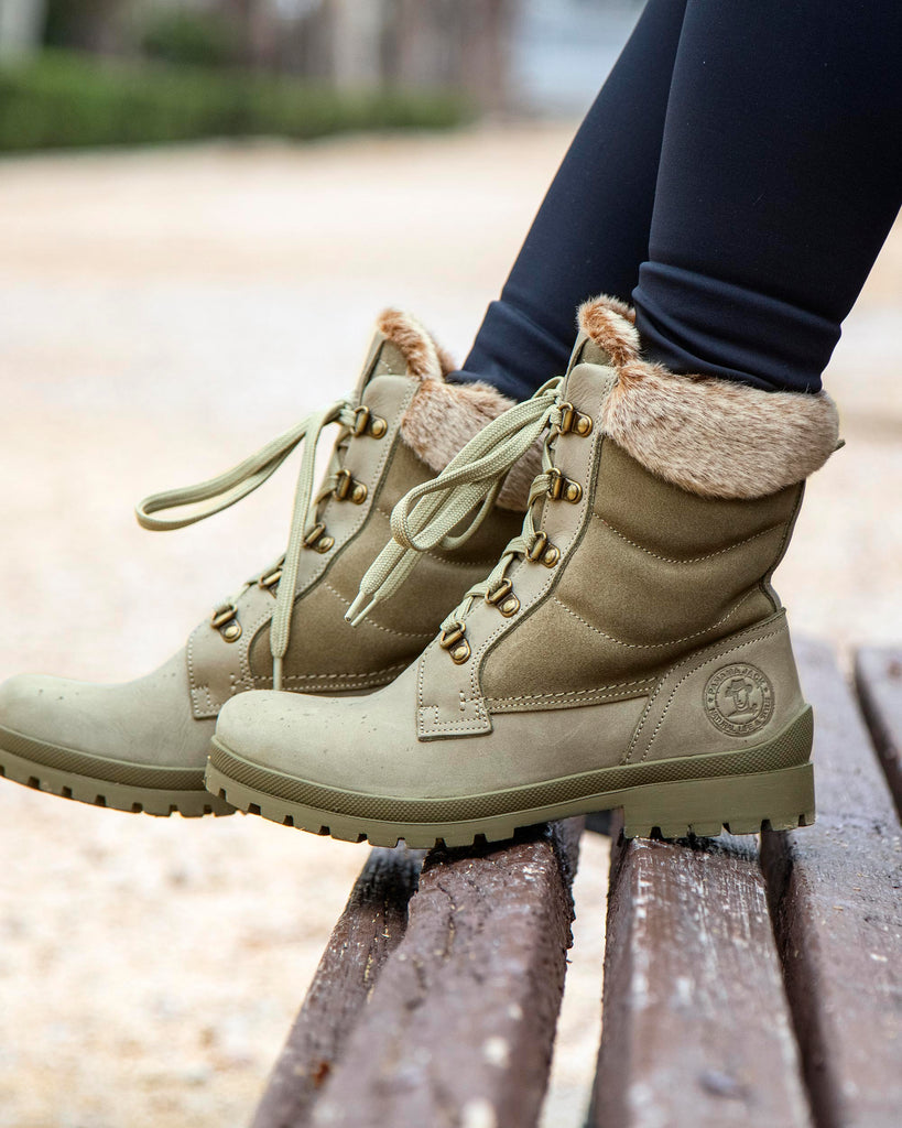 Tuscani botas de piel con forro interior de pelo. kaki