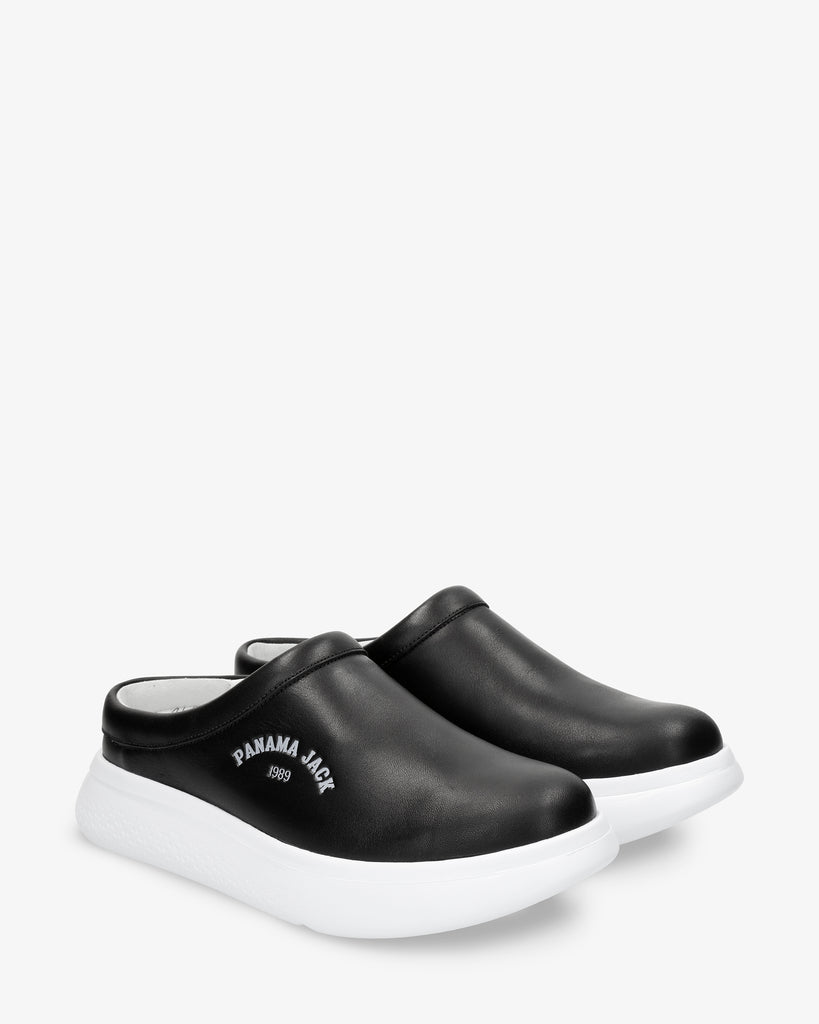 Yuri zueco de piel con forro interior de piel. negro